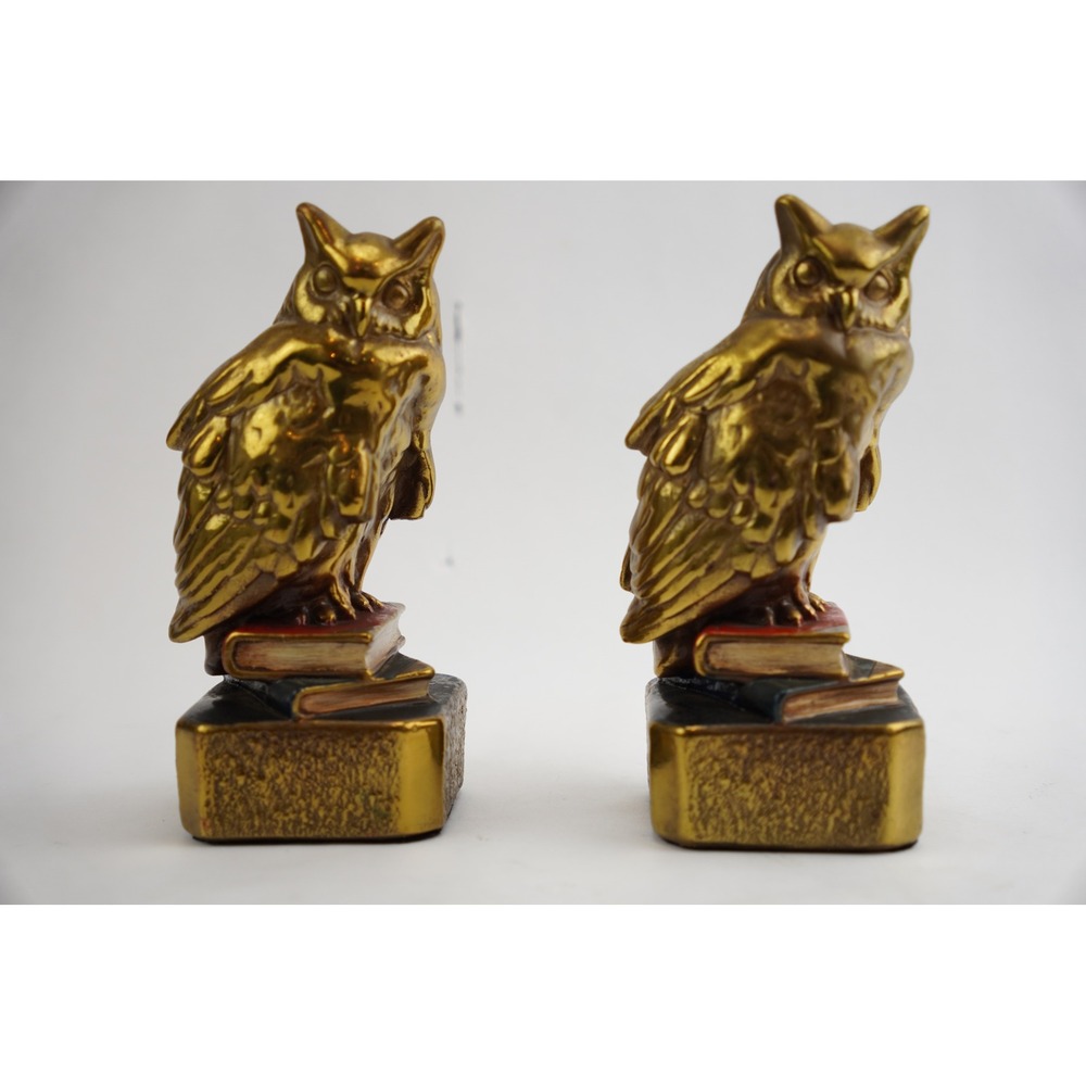 Antique‎ Bronze Clad Owl on Books Sculpture Bookends Library